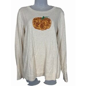 J. CREW Teddie‎ Sweater M Oat Pumpkin Sequin Fall Autumn Holiday Crewneck